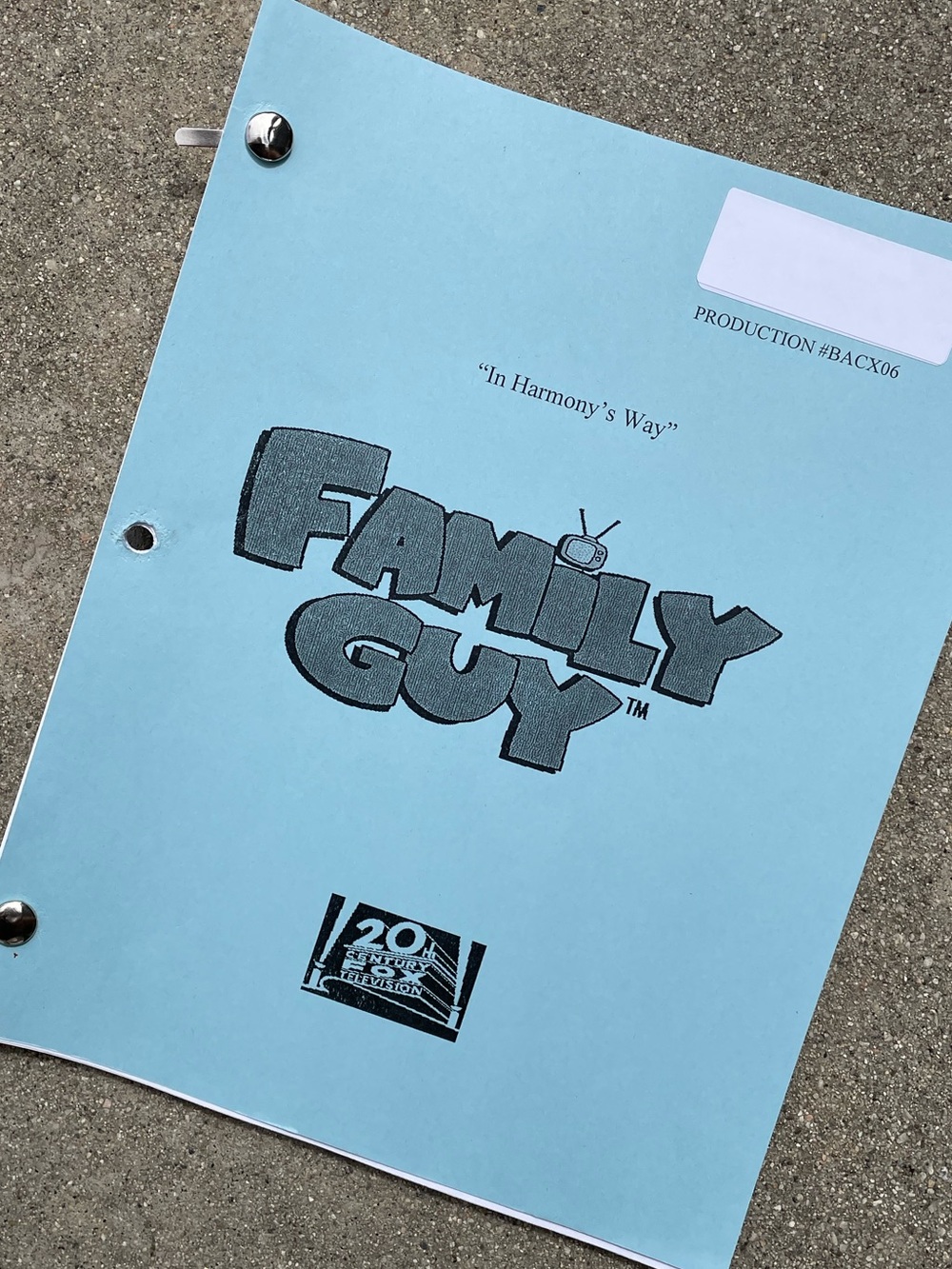 Family Guy 2012 Production Used Table Script In Harmonys Way GRIFFIN & QUAGMIRE!